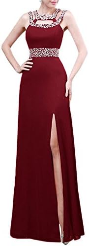 PrettyBridal Womens Long Chiffon Prom Dress Sequins Slit Bridesmaid Gown