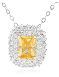 Sterling Silver Yellow and White Simulated Diamond Rectangular Necklace, 18"