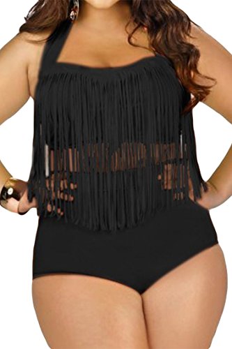 Pink Queen&rge; Women's Psuh up Padded Tassel Fringe Strappy Bikini Plus Size