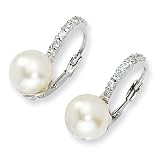 Sterling Silver 7mm Genuine Cultured Pearl & CZ Leverback Earrings