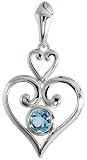 Sterling Silver Heart-shaped Celtic Pendant, w/ Brilliant Cut Natural Blue Topaz Stone, 1 5/16" (33mm) tall