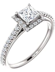 14K White Gold Princess Cut Diamond Halo-Style Ring -- LIFETIME WARRANTY