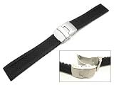 Men's Rubbertech (TM) Silicone Rubber Watchband Stainless Steel Deployment Buckle Black 22mm