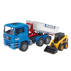 Bruder 02745 MAN Tipping Container Truck with CAT Skid Steer Loader