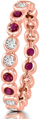 Diamond And Ruby Band Set On 14K ROSE Gold 2.03 Gr