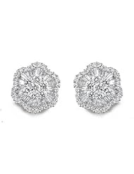 18k White Gold 3.53 Ctw Diamond Flower Earrings