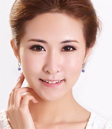 925 Sterling Silver Round Cut White Cubic Zirconia Lever-back Drop Earrings (Blue)