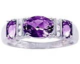 14K Yellow or White Gold Three-Stone Oval Gemstone and Diamond Anniversary Ring-Amethyst-full, half sizes from 5-8.5