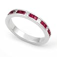 18k White Gold Channel set Diamond and Ruby Wedding Band Ring (G-H/VS, 1/4 ct.)