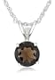 Sterling Silver 8mm Round Smoky Pendant with Light Rope Chain, 18"