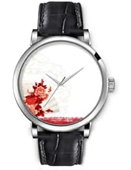 SPRAWL Aanalog Fashion Series Silver Ladies Watches of Genuine Black Leather Strap,Unique Wrist Watch for Women Girls Designed with Flower Corner
