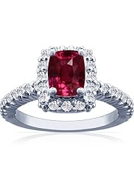 14K White Gold Cushion Cut Ruby Ring With Sidestones