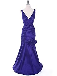 V-neck Taffeta Floor Length Dropped   Waistline Lace Mermaid Evening Dress/Prom Dress 