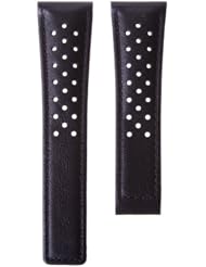 Genuine Leather Watch Band, Sports Perforated, for TAG Heuer Carrera, Black, 20 mm