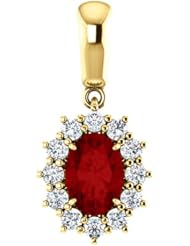 10K Yellow Gold 7.00x5.00mm Oval Cut Chatham Created Ruby and Diamond Pendant -- LIFETIME WARRANTY