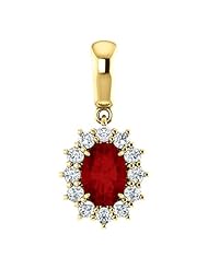 14K Yellow Gold 7.00x5.00mm Oval Cut Chatham Created Ruby and Diamond Pendant -- LIFETIME WARRANTY