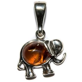 Certified Genuine Honey Amber and Sterling Silver Cute Elephant Pendant