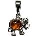 Certified Genuine Honey Amber and Sterling Silver Cute Elephant Pendant