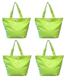 4 Pack, 100% Cotton Canvas Shoulder Tote Bag with Tie Closures