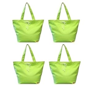 4 Pack, 100% Cotton Canvas Shoulder Tote Bag with Tie Closures
