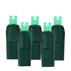 Set of 50 Commercial Grade Green LED Wide Angle Christmas Lights - Green Wire