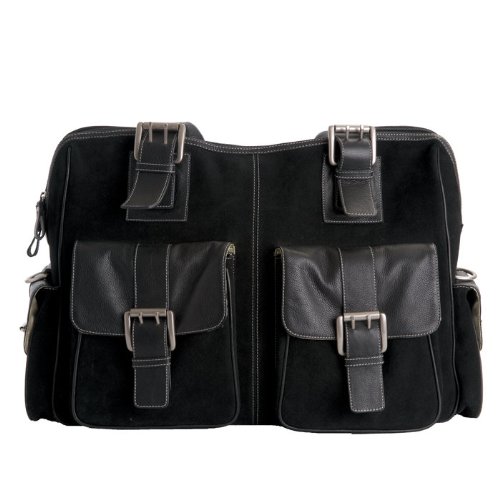 See Jill-e 769398 Leather and Black Suede Rolling Camera Bag Large (Black)