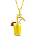 14 Karat Yellow Gold 18 Inch Enamel Cocktail Drink Pendant Necklace