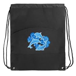 DOLPHIN Drawstring Bag Cinch Dolphins Draw String Back Pack - For Boys Girls Students or Adults