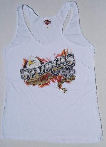 Ladies Large Genuine Bling Racerback Harley Davidson Sturgis 2011 Metal Studded Tank T Shirt White