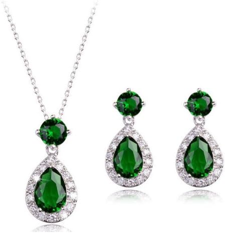 Fashion Italina Women Green Cubic Zirconia Platinum Plated Jewelry Set