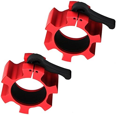 Tengreen 2" Olympic Barbell Collars Clamps Aluminum Quick Release Pair of Locking for 2 Inch Diameter Olympic Size Bars Set Of 2 Clips (Red)