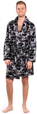 Bronze Eagle Men's Warm and Cozy Plush Robe (Grey Camo)