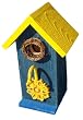 Funky Randy Birdhouse 13" - Sunflower Hook Blue Yellow Usable Freestanding Birdhouse R-139