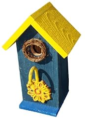 Funky Randy Birdhouse 13" - Sunflower Hook Blue Yellow Usable Freestanding Birdhouse R-139
