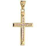 14k Gold 3/4 (19mm) tall Diamond Latin Cross Pendant, w/ 0.12 Carat Brilliant Cut Diamonds