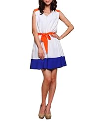 V-neck Sleeveless Chiffon/Polyester Colorblocking Belted Tunic 