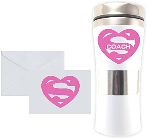 SUPER MUGS TM 15 Oz Insulated Travel Mug Stainless Steel &amp; Acrylic Construction - Leak &amp; Spill-Proof Slider In Lid - "Super Coach" On Front - Fits Standard Auto Cup Holder - Great Team Gift! (1)