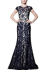 Sexy A-line Lace Beaded Sequined Scoop Neck Cocktail Floor Length Satin Cap Sleeves Evening Dress/Homecoming Dress/Pageant Dress/Prom Dress/Party Dress/Wedding Dress 
