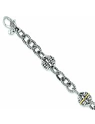 Sterling Silver with 14k Gold 7in Link Bracelet - Antique Boutique - Vintage Style - Jewelry