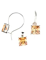 Sterling Silver Pendant and Earring Set in Amber