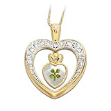 Diamond Blessings Four-Leaf Clover Pendant Necklace: Heart-Shaped Irish Jewelry Gift by The Bradford Exchange