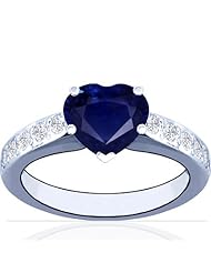 Platinum Heart Cut Blue Sapphire Ring With Sidestones