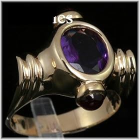 14K Yellow Gold Amethyst and Pink Tourmaline Estate Ring by 