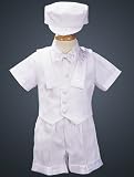 White Paisley Detailed Christening Baptism Vest and Short Set with Hat