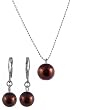 Necklace - Earrings Set - N54 - Glass Pearl Drop (10 mm) hung on 1 mm Ball Chain ~ Brown