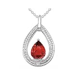 8x5mm 1.00 CT Pear Shape Garnet & Diamond Pendent in Sterling Silver with 18
