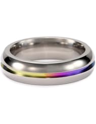 Womens Grey Titanium Grooved Rainbow Dome Ring