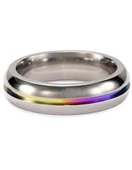 Womens Grey Titanium Grooved Rainbow Dome Ring