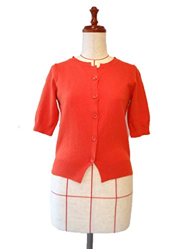 カーディガン オレンジ 丸首 ５分袖 コットン カシミア S~Mサイズ レディース　１点物 株式会社キングアンドクイーン