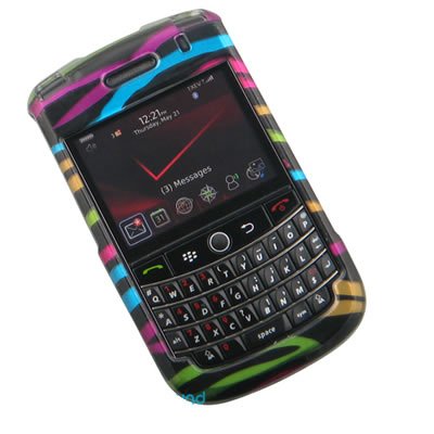 Crystal Hard Black Cover With Multicolored Zebra Design Case for RIM BlackBerry Tour 9630 [WCM324]